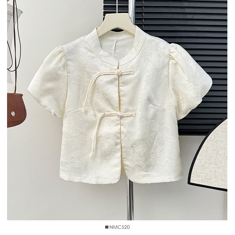 Women's Style Stand Collar Puff Sleeve Shirt Design Dresses