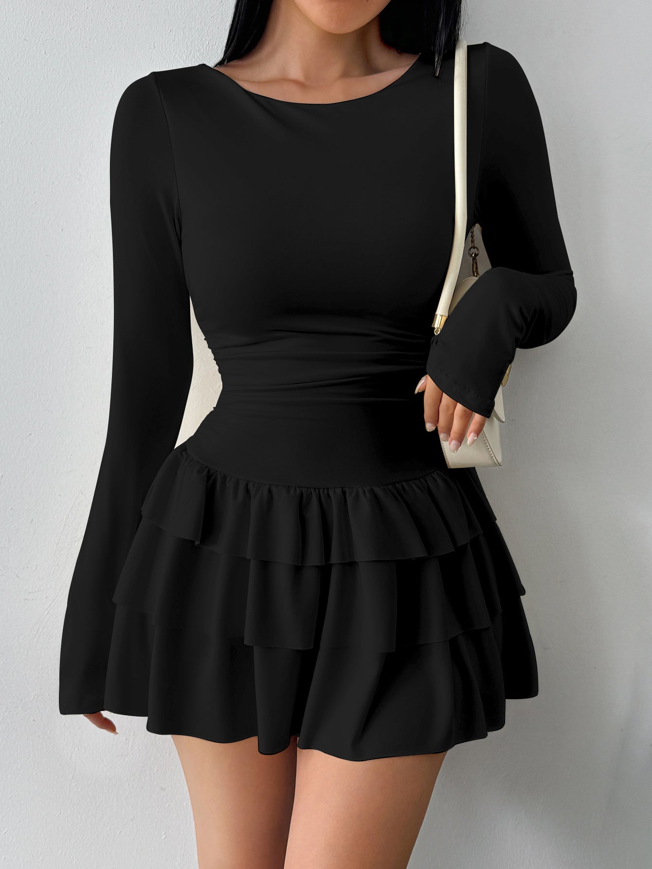 Women's Solid Color Temperament Long Sleeve High-grade Dress