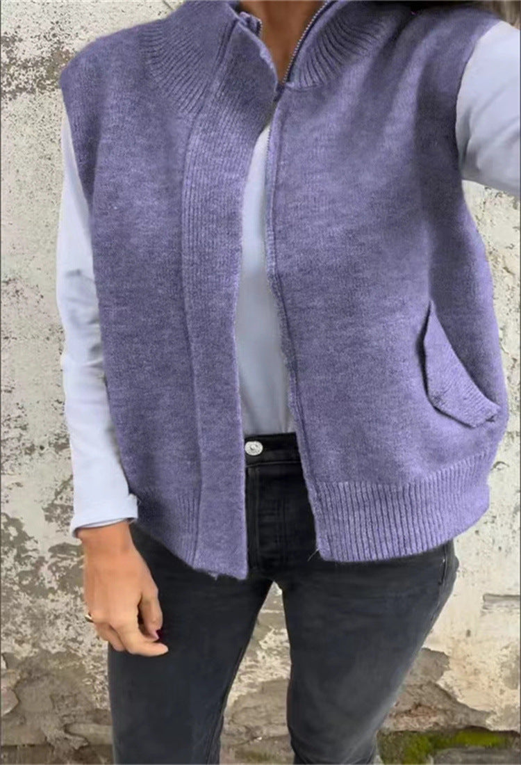 Women's Stand Collar Zipper Winter Loose Casual Vests