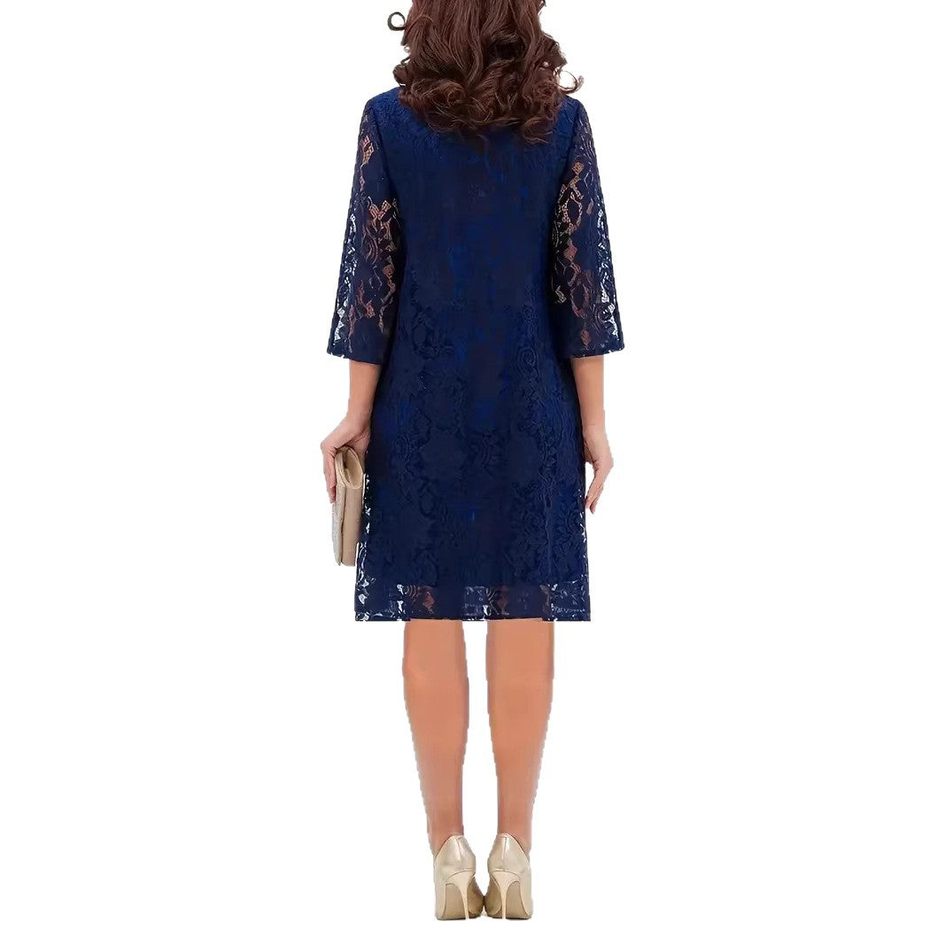 Three-quarter Sleeve Round Neck Fashionable Elegant Solid Dress