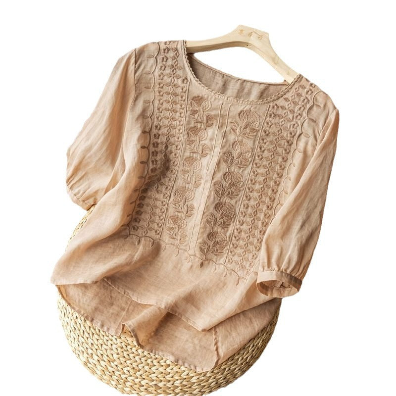 Women's Sleeve Artistic Retro Embroidery Elegant Breathable Blouses