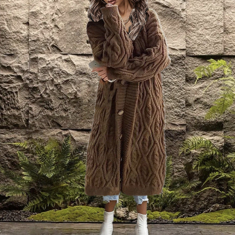 Beautiful Women's Knitted Loose Button Long Sweaters