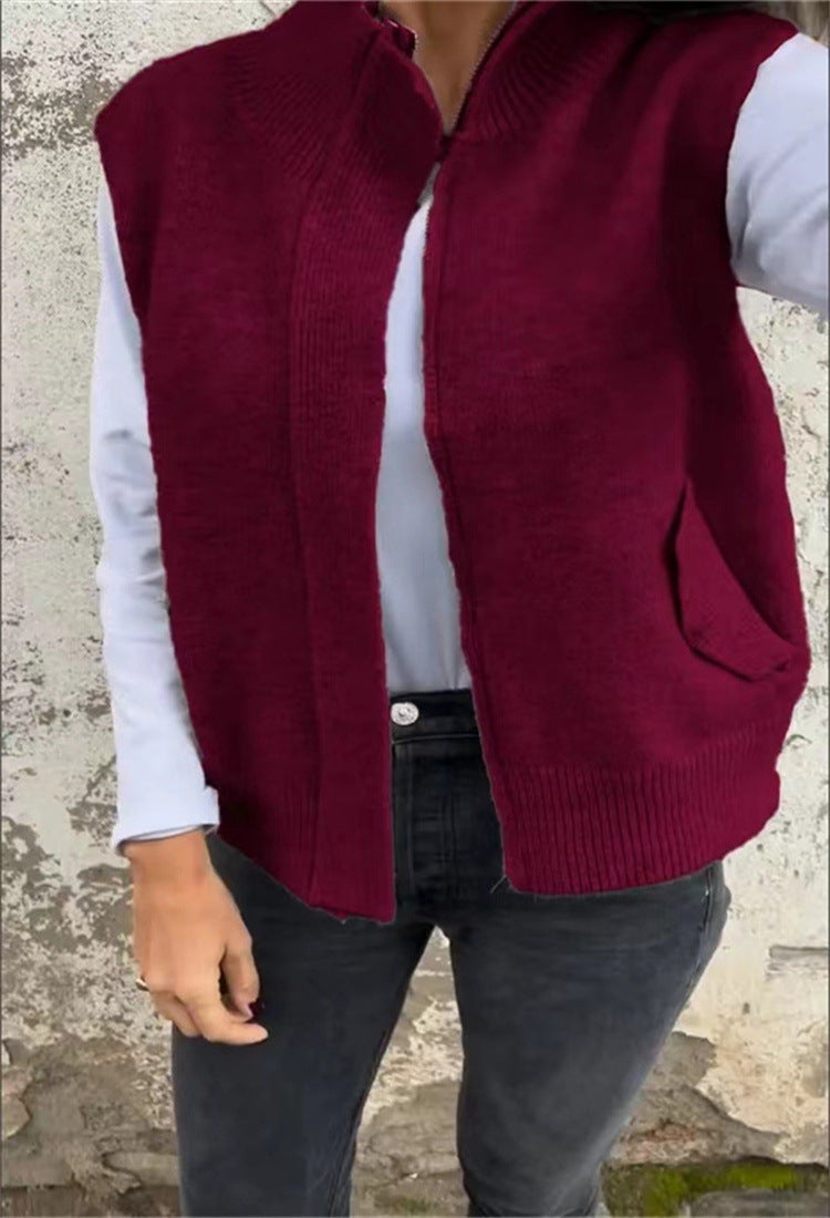 Women's Stand Collar Zipper Winter Loose Casual Vests