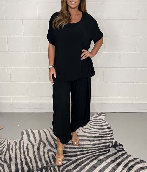 Solid Color Split Side Wide Leg Fashion Casual Suit