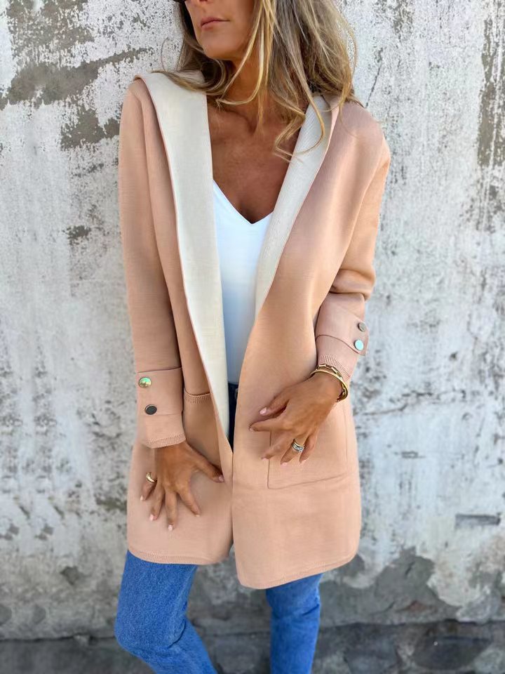 Women's Spring Casual Contrast Color Hooded Coats