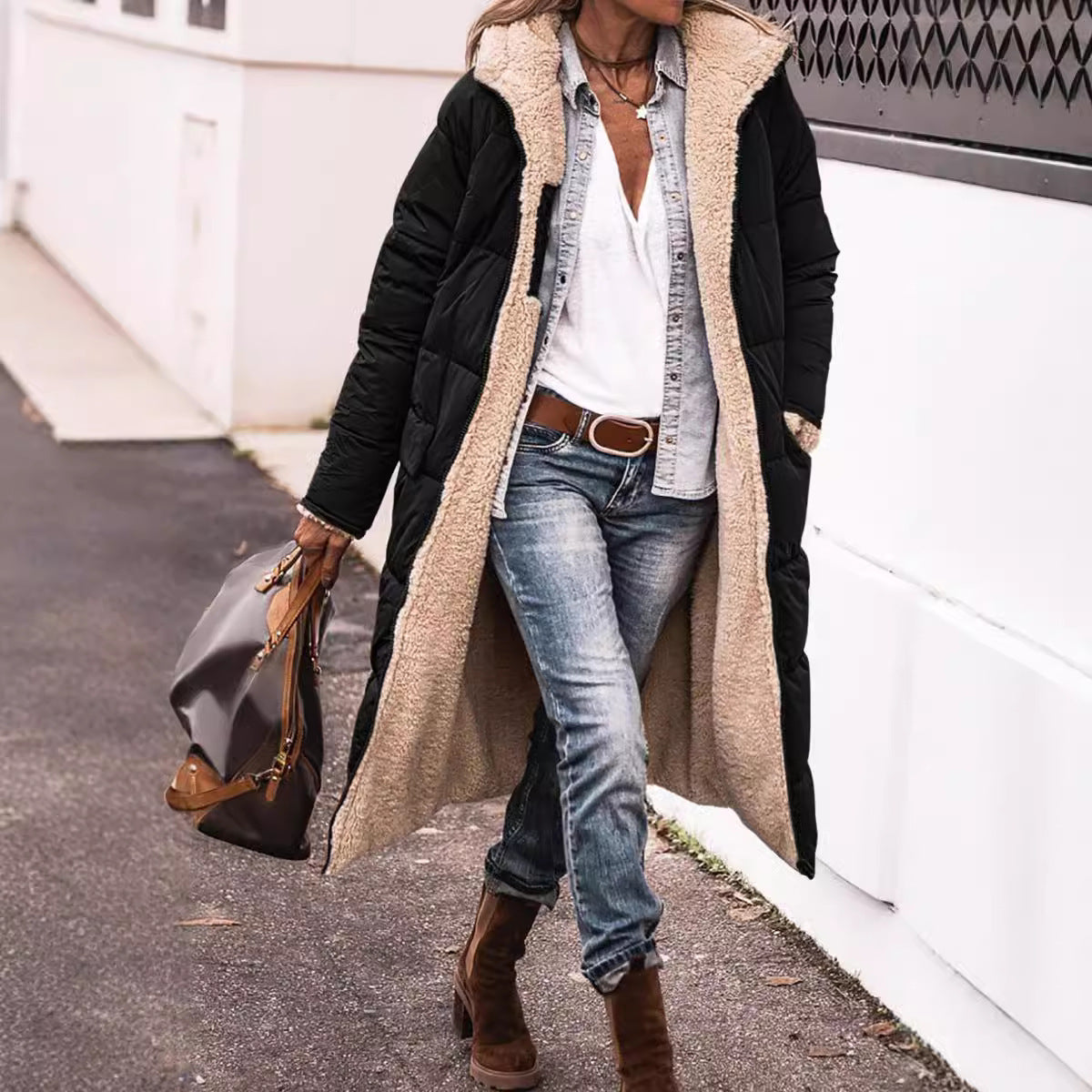 Color Hooded Cotton Long Sleeve Double-sided Wear Slim Coats