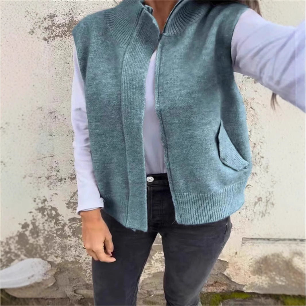 Women's Stand Collar Zipper Winter Loose Casual Vests