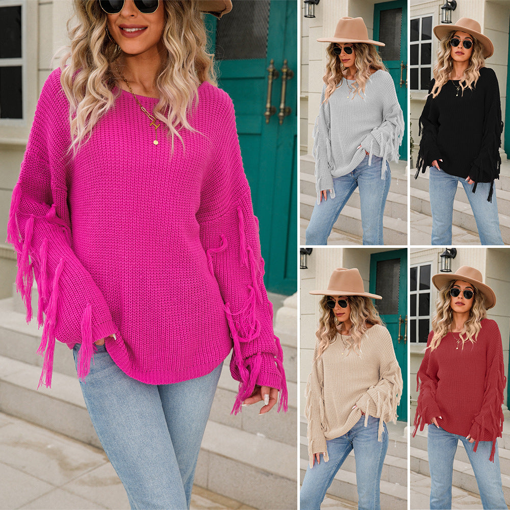 Popular Women's Spring Pullover Tassel Loose Sweater