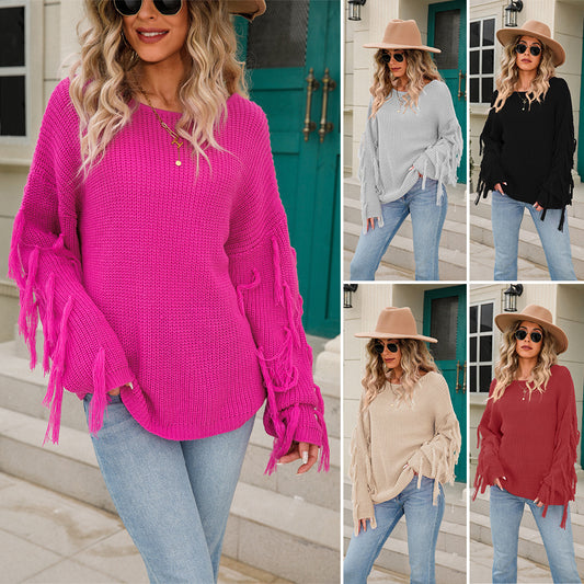 Popular Women's Spring Pullover Tassel Loose Sweater