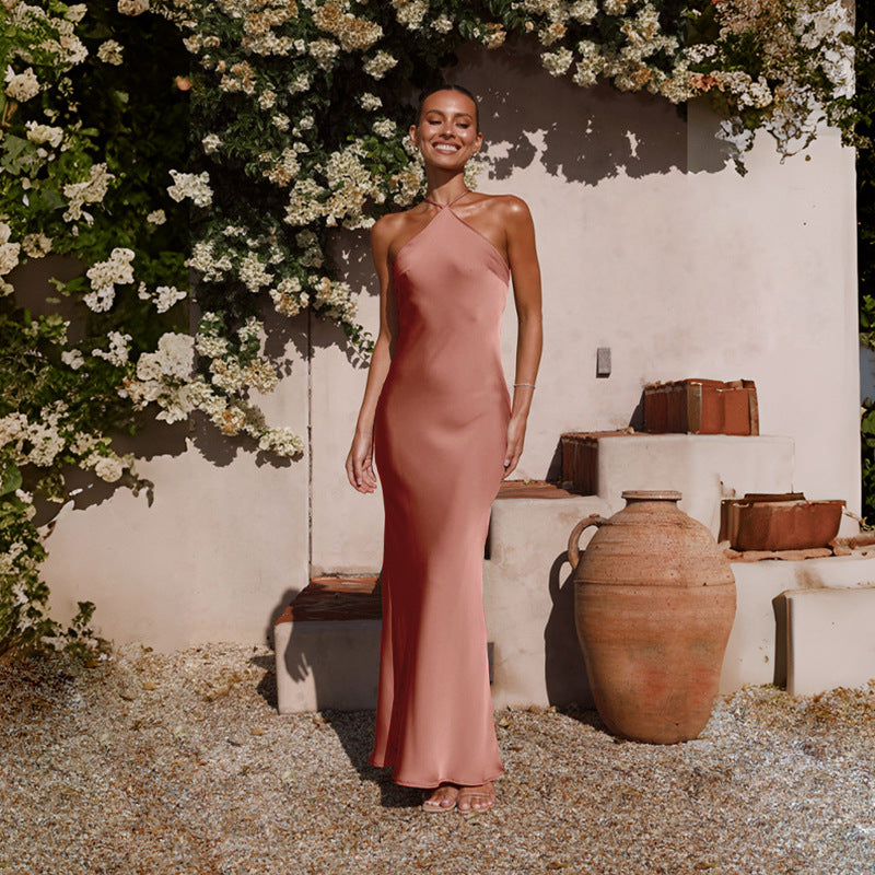 Women's Sexy Solid Color Slim Sleeveless Backless Dresses