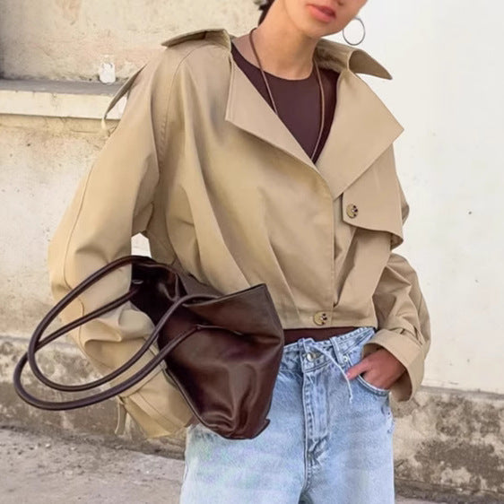 Women's Leisure Cargo Windbreaker Design Loose Collar Coats
