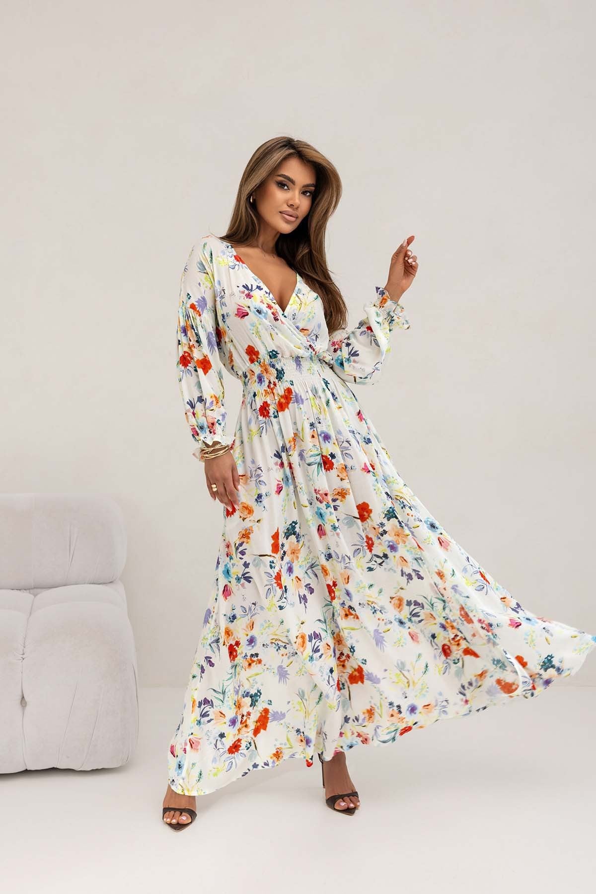 Women's Printed Sexy Slit Long Sleeve Dress Dresses
