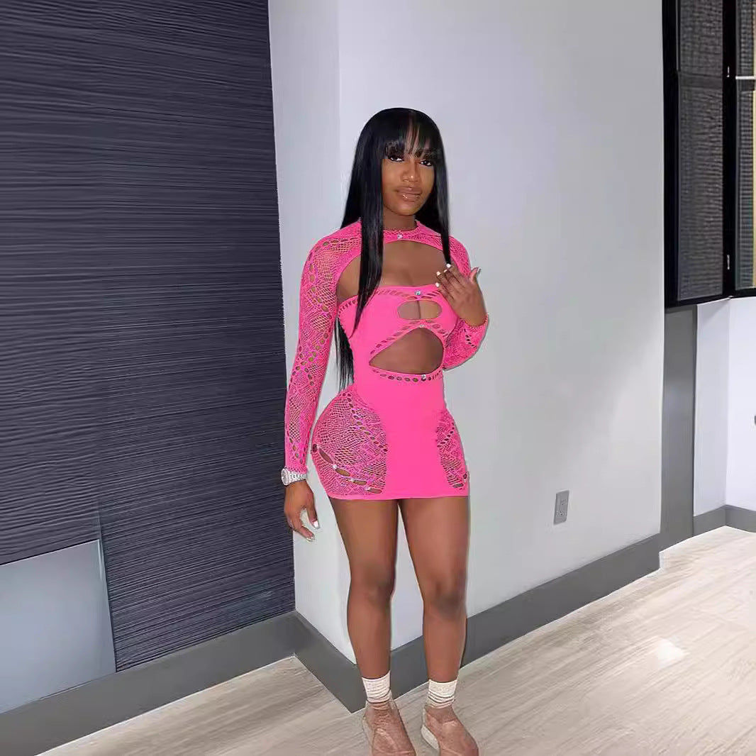 Women's Neck Long Sleeve Sexy Slim Fit Tight Dress