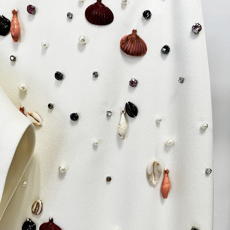 Shell Beads Rhinestones Fishtail Mid-length Dress Fashion Casual Suit