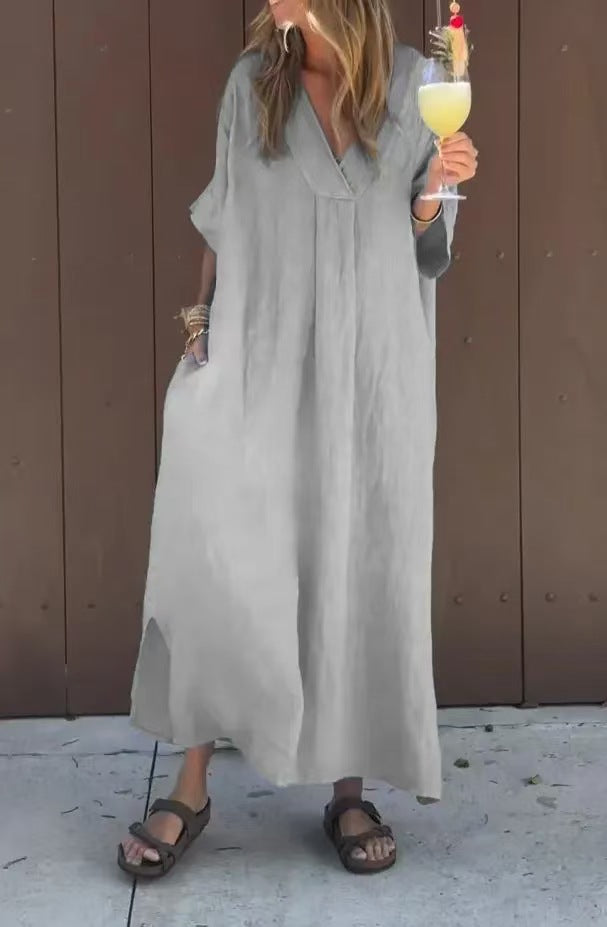 Comfortable Spring Cotton Casual Short-sleeved Long Dress