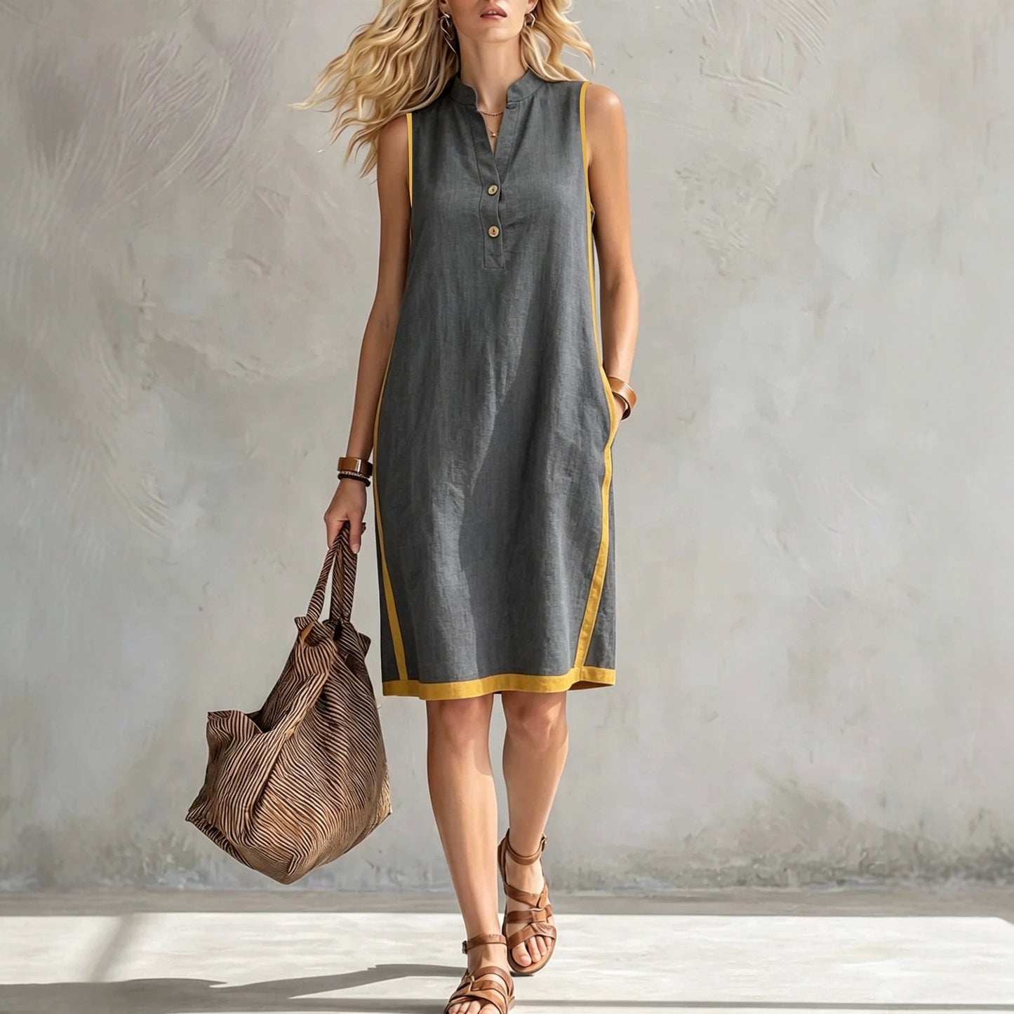 Charming Women's Sleeveless Casual Loose Linen Dress