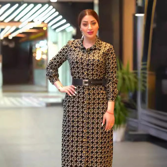 Autumn Long Sleeve Printed Shirt Collar Dresses