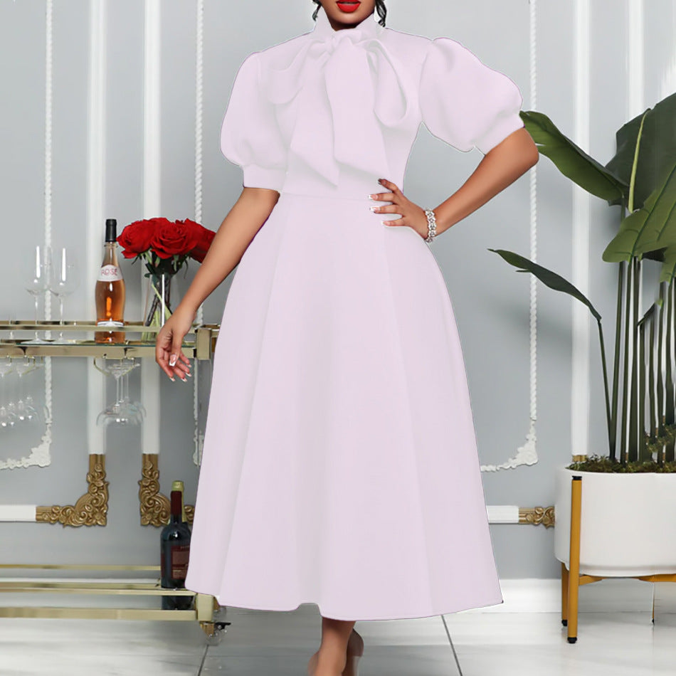 Women's Temperament Bandage Bow Mid-length African Dress