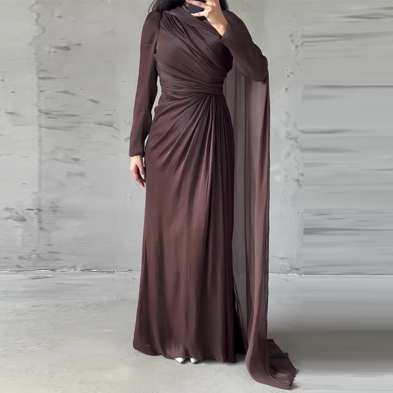 Women's Elegant Irregular Pleated Slim Green Dress Dresses