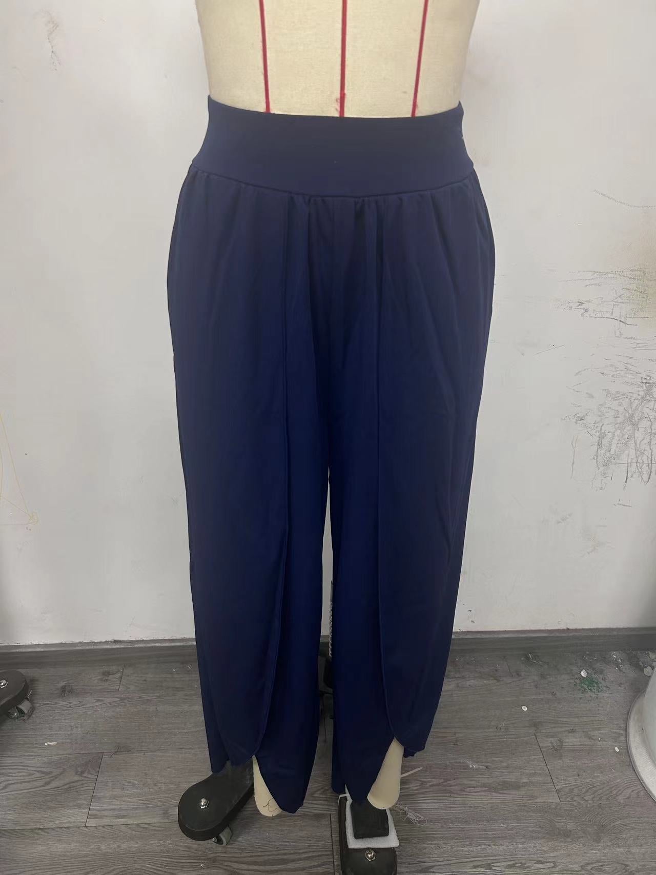 Slimming High Waist Slit Trousers Loose Pants