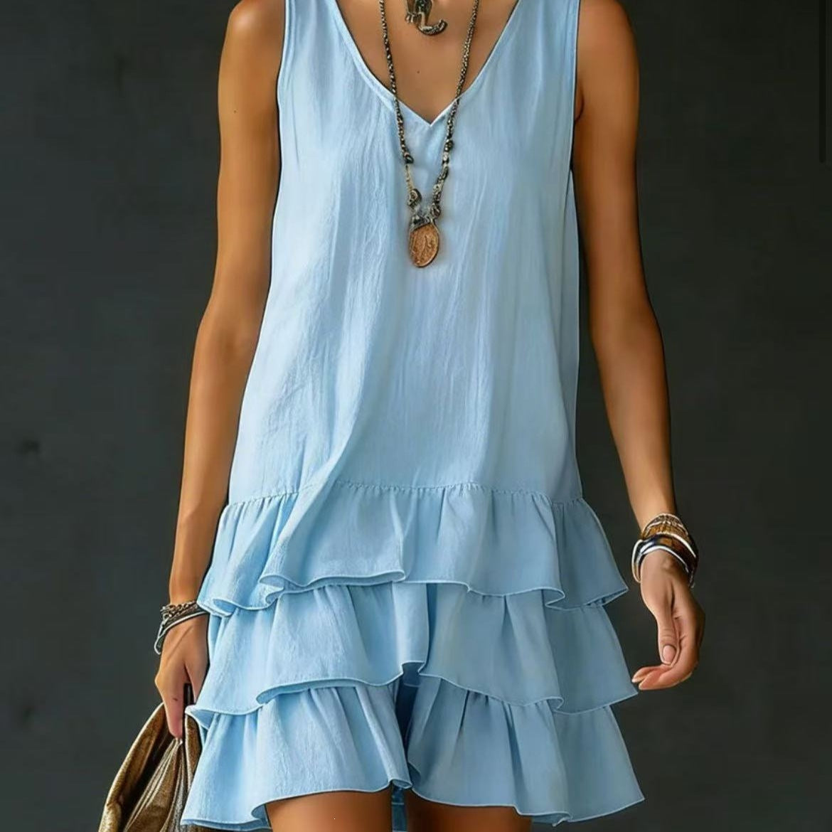 Women's Fashion Wear Loose Casual Solid Color Side Dress