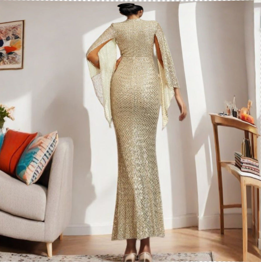 Autumn Elegant Golden Sequined Dress Banquet Dresses