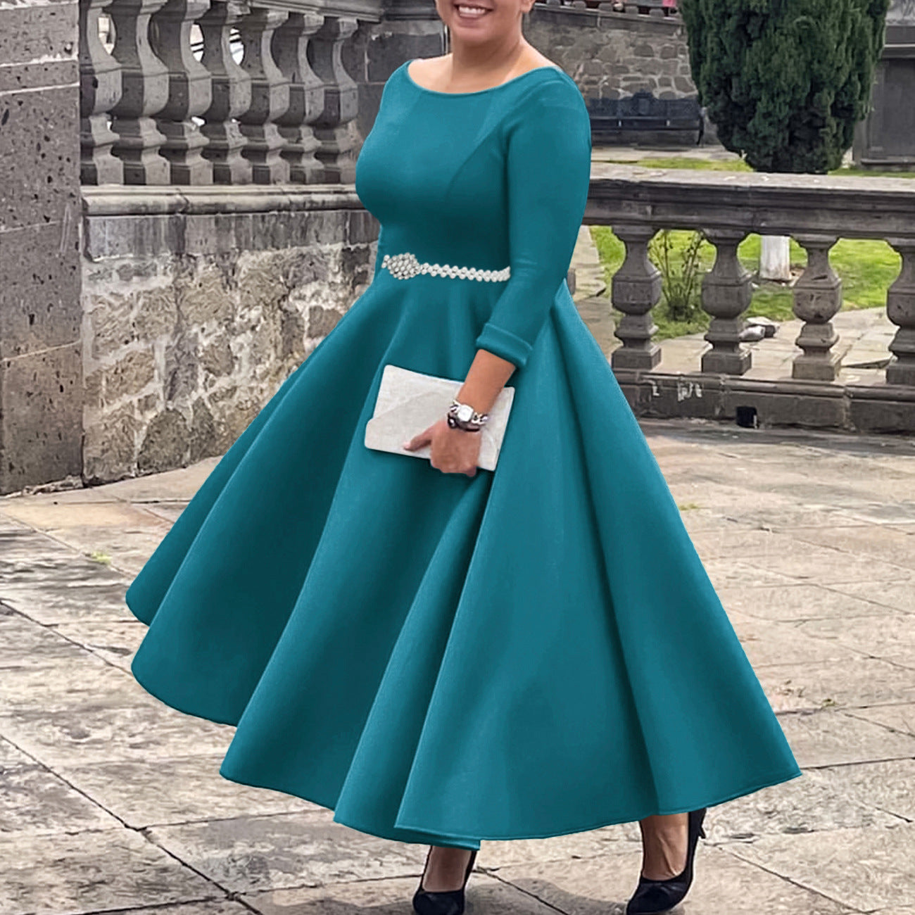 Pretty Solid Color Large Swing Elegant Dress