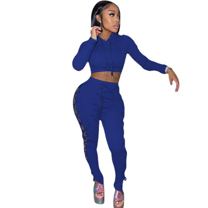 Women's Corns Solid Color Hollow Two-piece Set Suits