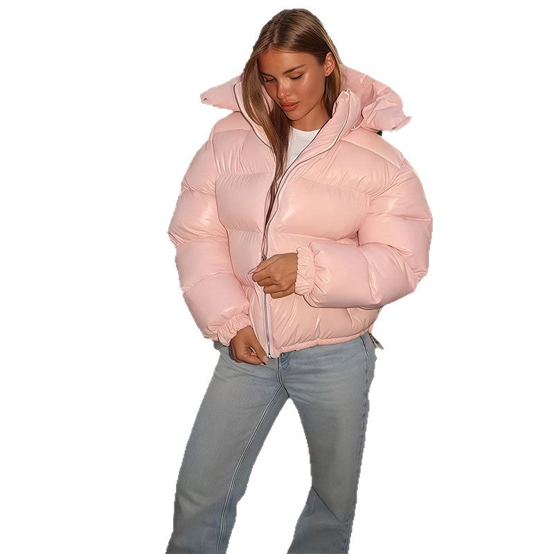 With Solid Color Hat Zipper Casual Coats