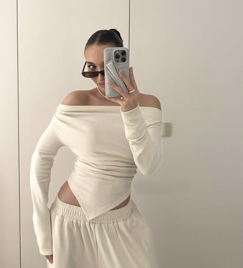Autumn Asymmetric Hem Long T-shirt Trousers Suits