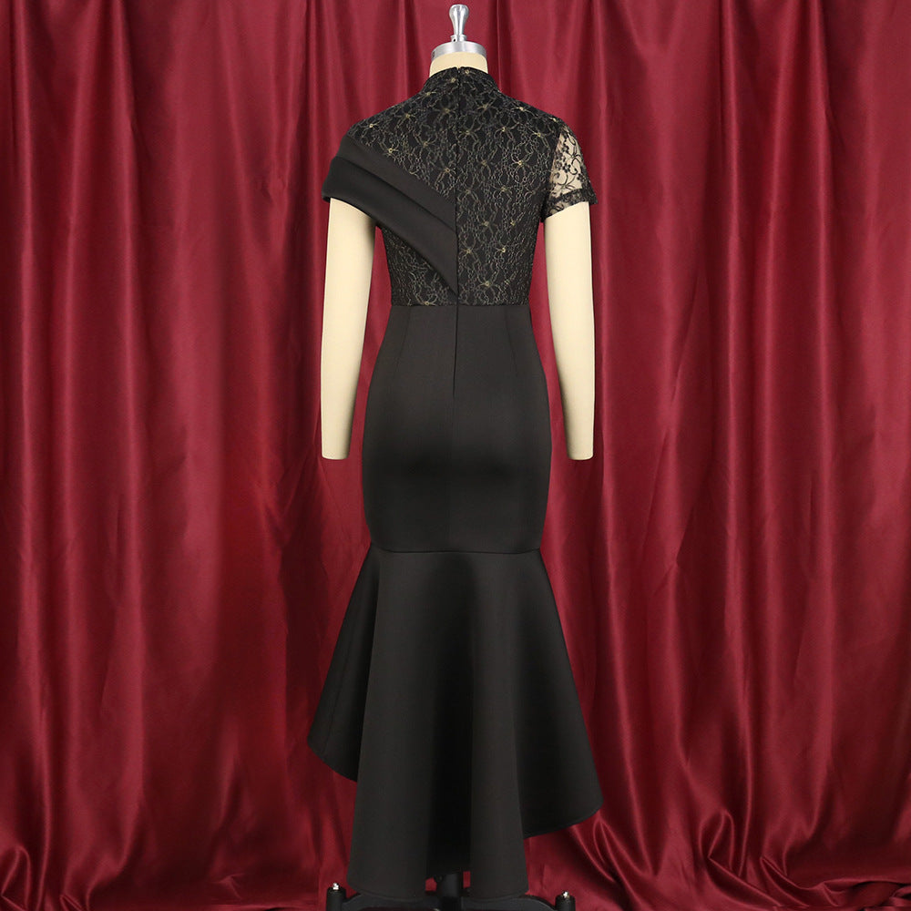 Women's Round Neck Sexy Lace Sleeve High Dresses