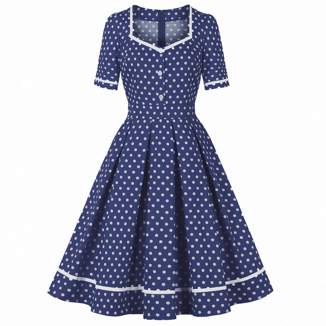 Women's Square Collar Polka Dot Temperament Slimming Large Clothing