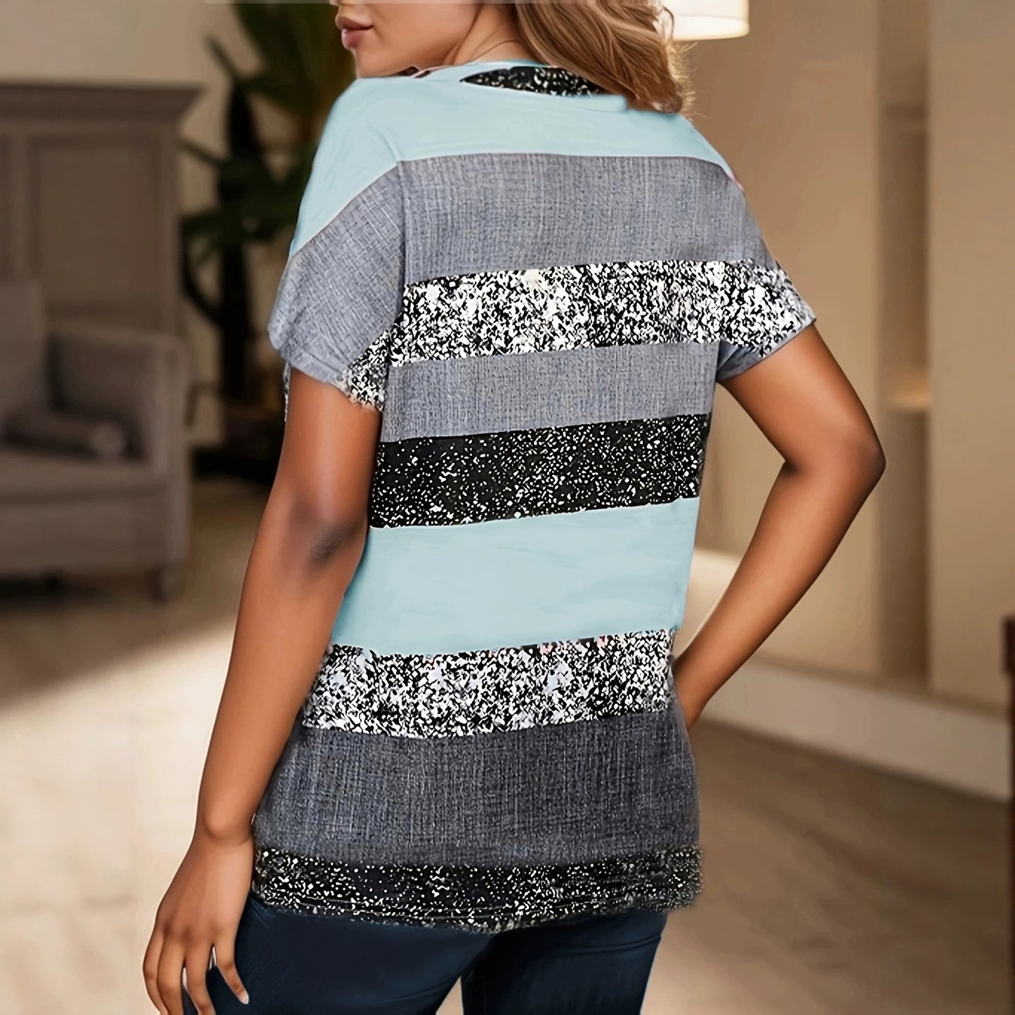 Women's Stand Collar Printed Short-sleeved T-shirt Dress
