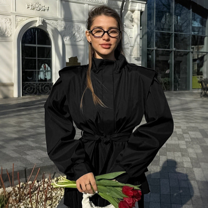 Women's Lapel Long Sleeve Versatile Trench With Waist Coats