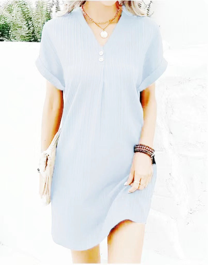 Women's Solid Color Pullover Leisure Button Dress Dresses