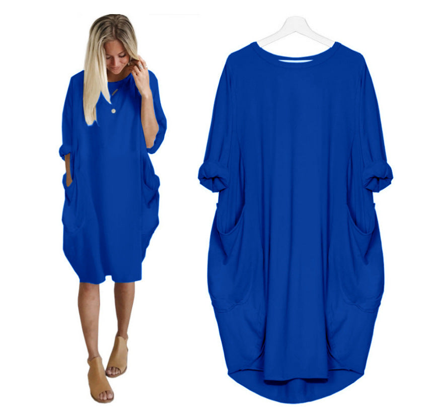 Women's Casual Loose Pockets Long Sleeve Dress Dresses