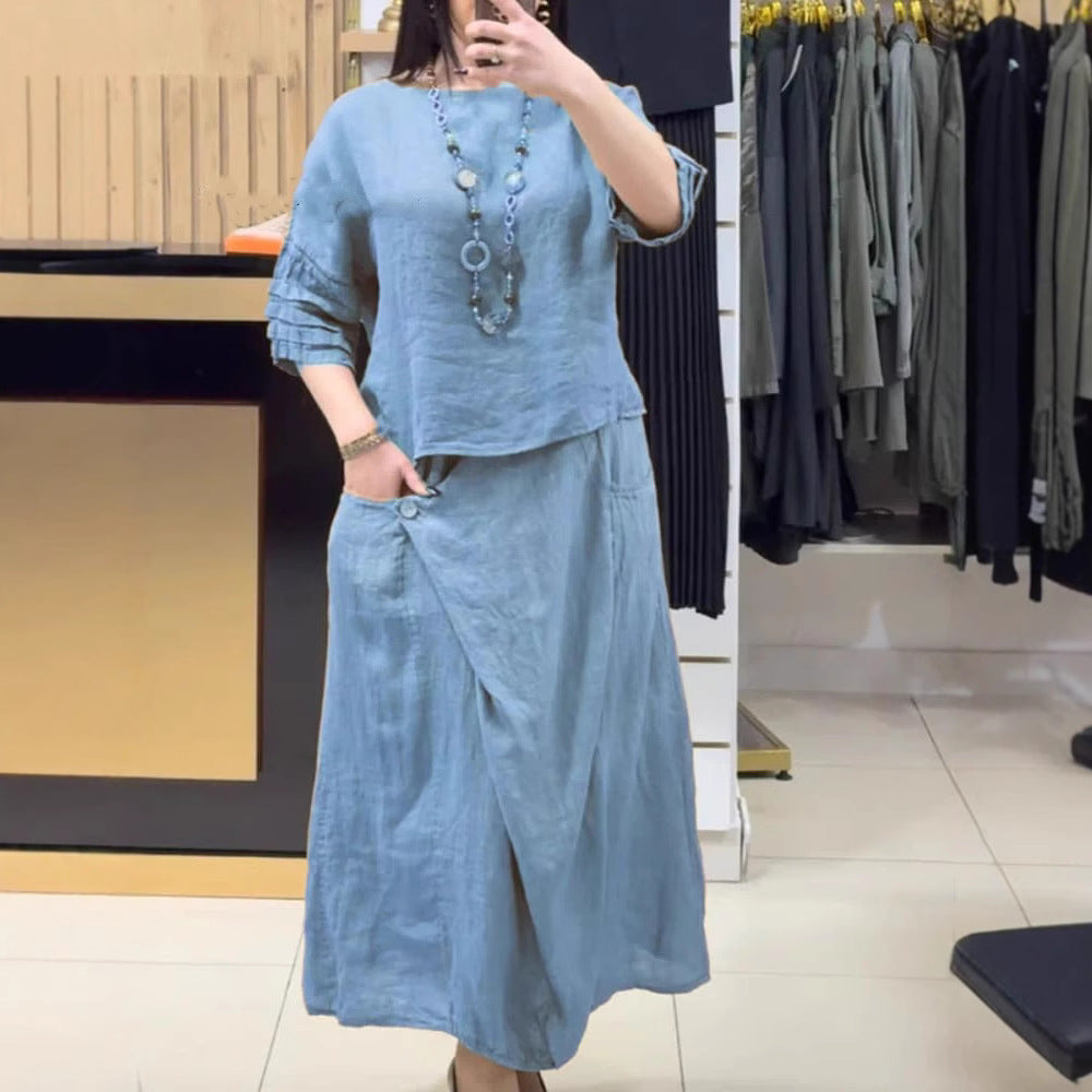 Women's Casual Solid Color Loose Dress Two-piece Suits