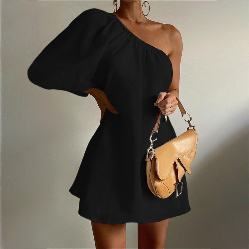 Women's Spring Fashion Loose Slimming Oblique Shoulder Dresses