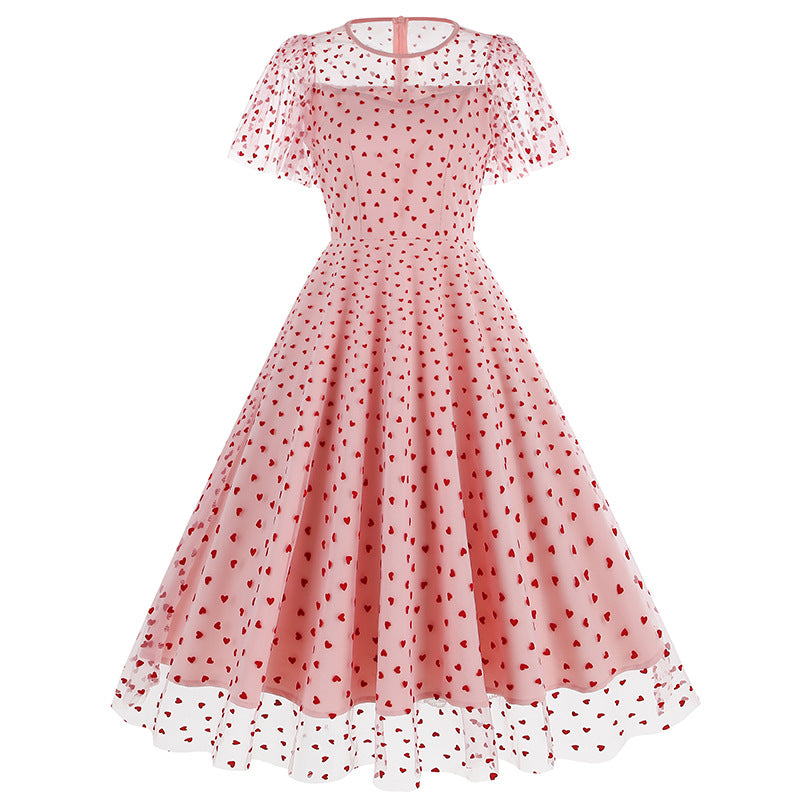 Women's Mesh Heart-shaped Valentine's Day Waist Dress Dresses