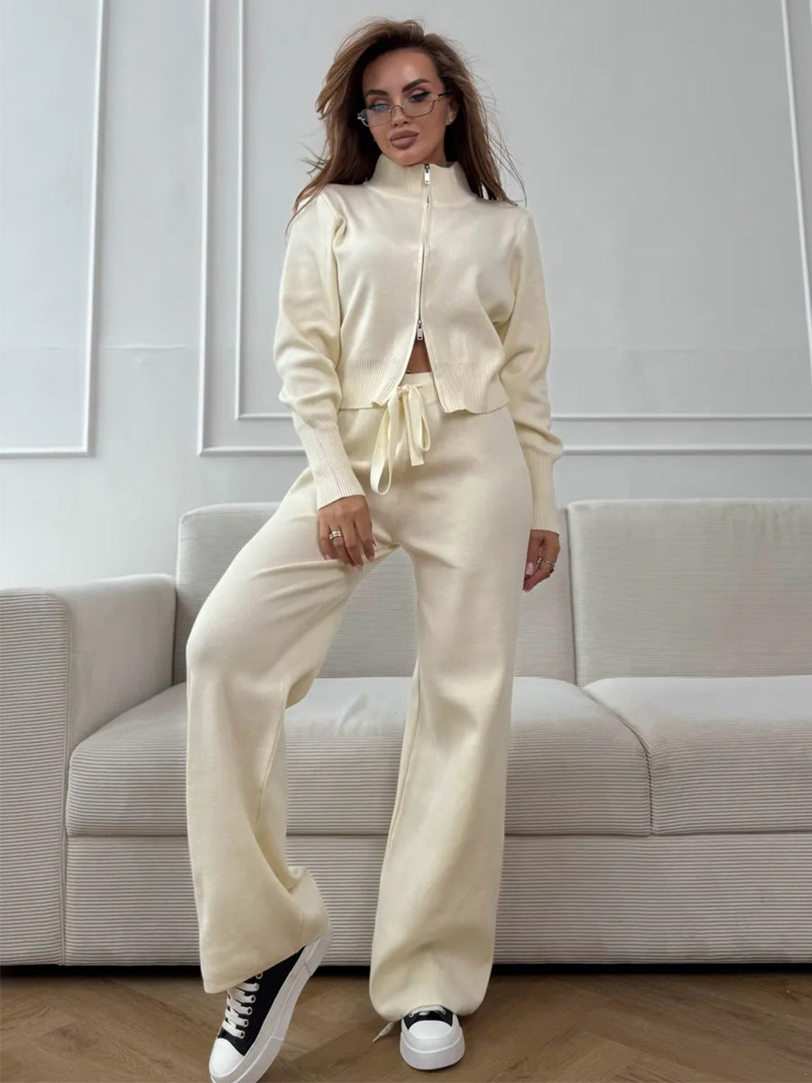Zipper Knitting Temperament Commute Double Open Suits