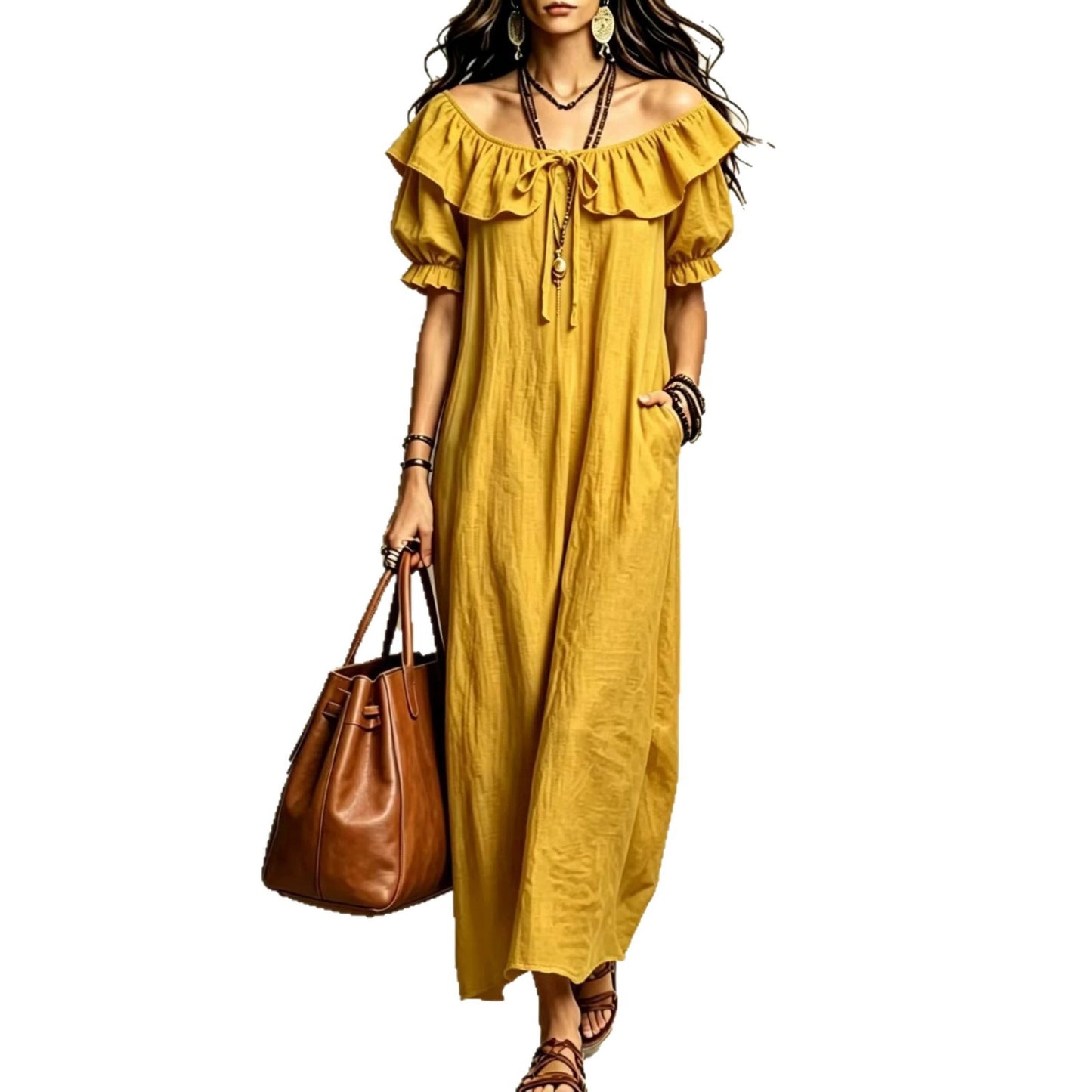 Loose Round Neck Ruffled Leisure Temperament Dress