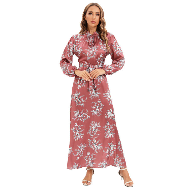 Durable Elegant Sweet Girdle Flower Satin Dress