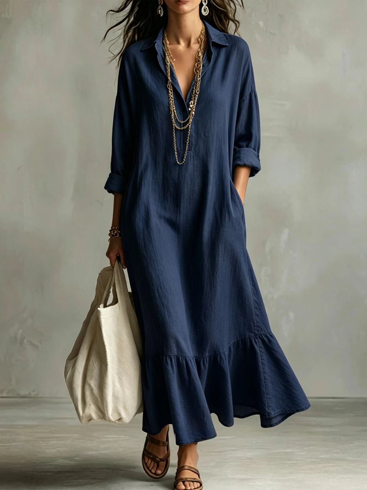 Autumn Lapel Fishtail Casual Loose Slimming Dress