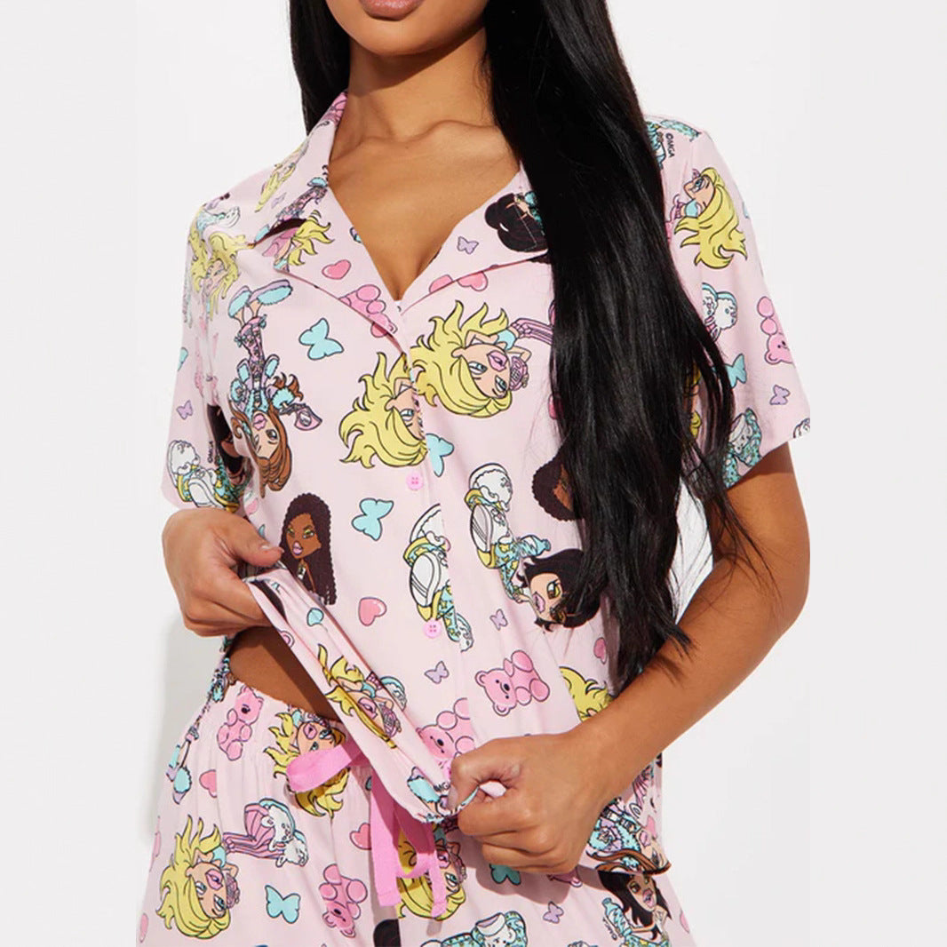 Women's Comfortable Printed Sleeve Home High Waist Suits