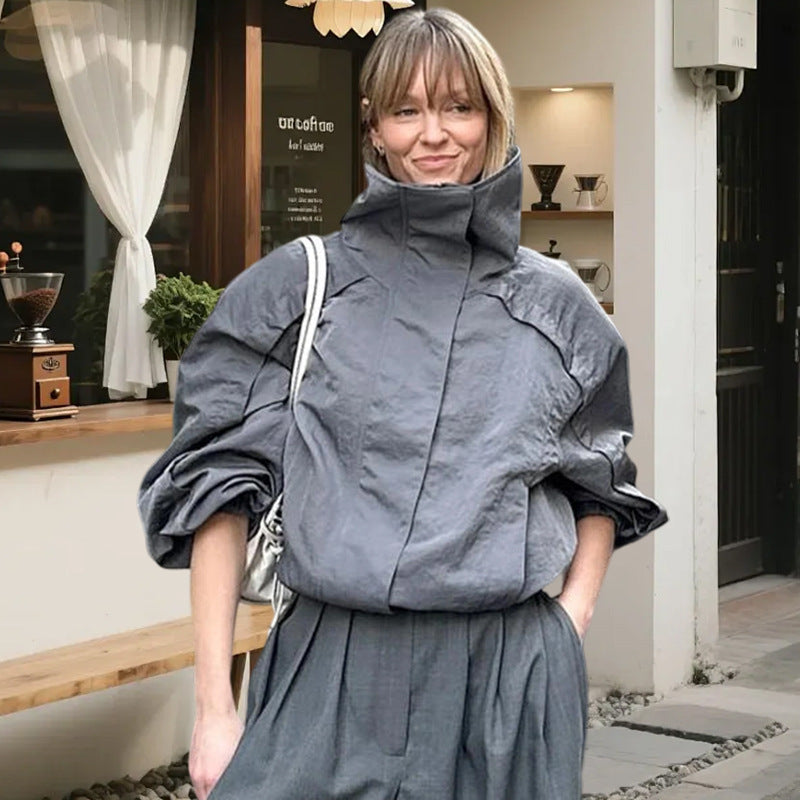 Autumn Outdoor Turtleneck Fashion Gray With Coats