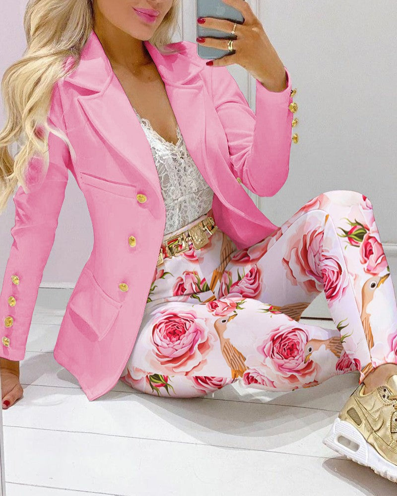Fashion Printed Long Sleeve Casual Small Suits