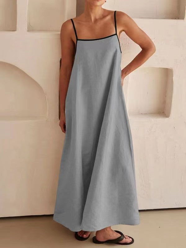 Fashion Color Contrast Sling Swing Dress Dresses