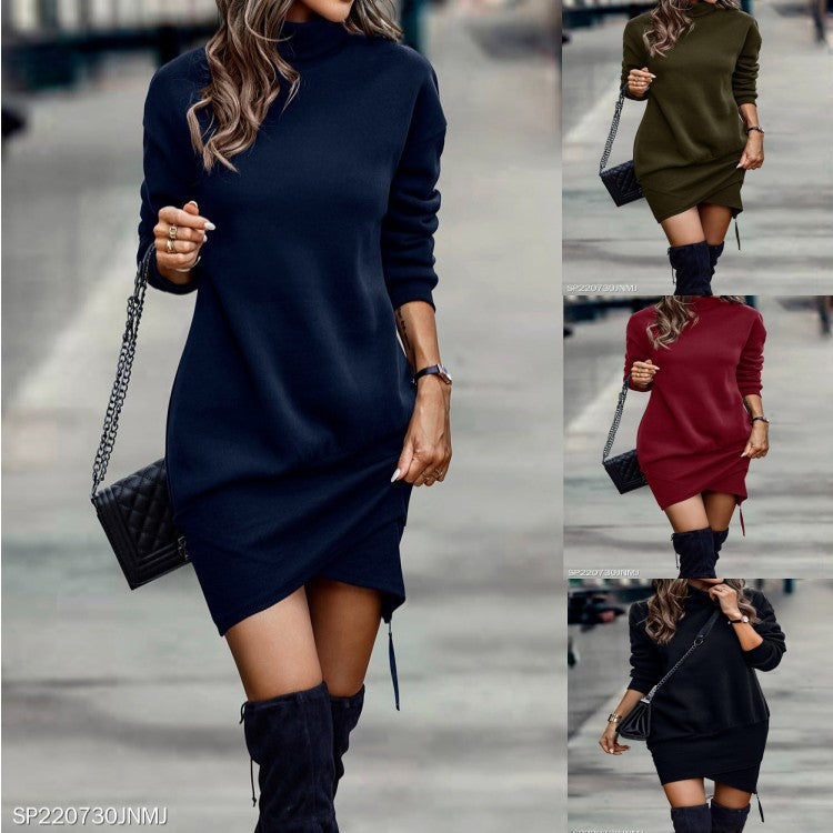 Solid Color Turtleneck Long Sleeve Cross Shorts