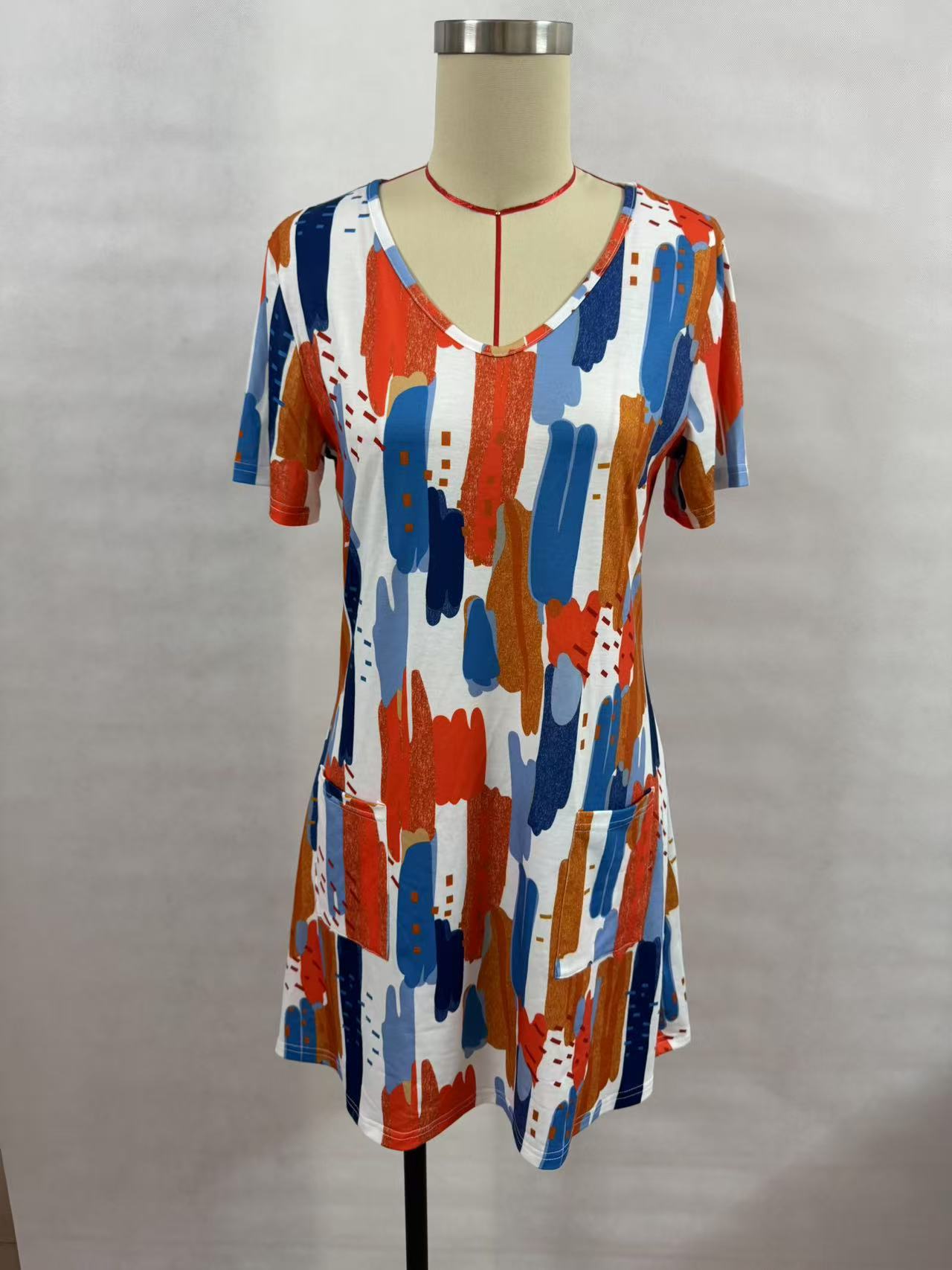 Women's Independent Loose V Casual Printed Short-sleeved Coats