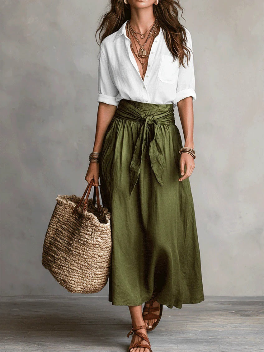 Women's Contrast Color Shirt Two-piece Set Fashion Casual Suit